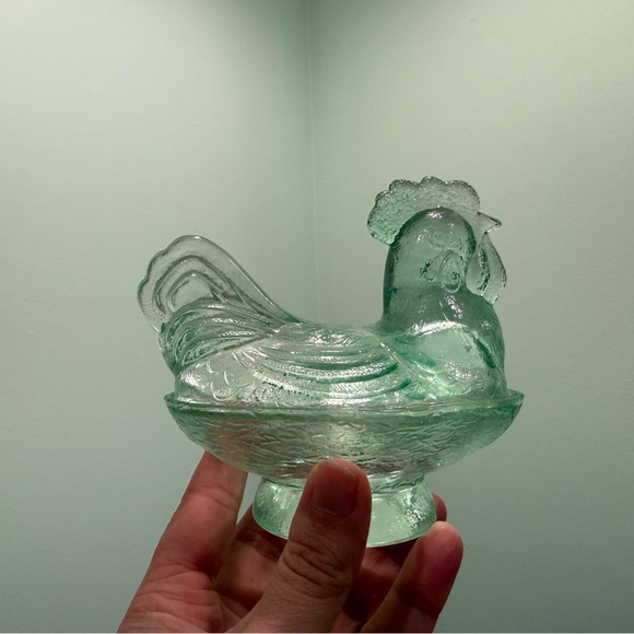 Other - Clear Green Glass Rooster dish- Fenton glass (read description)